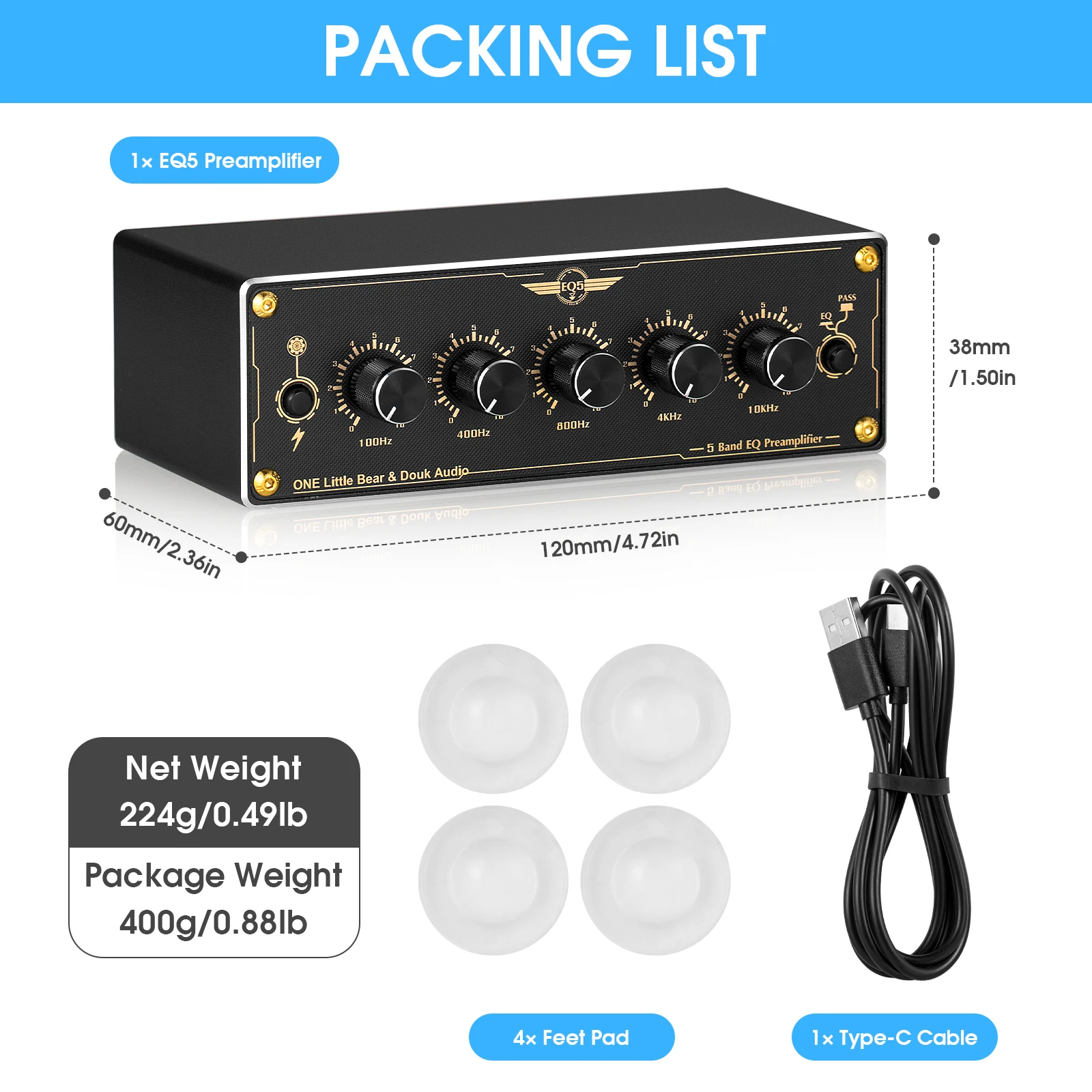 Double Audio Equalizer Stereo Pré-amplificador Home And Car Audio Processor eq Preamp Analógico Mini Eq5 2.0 Channel Band - Image 6