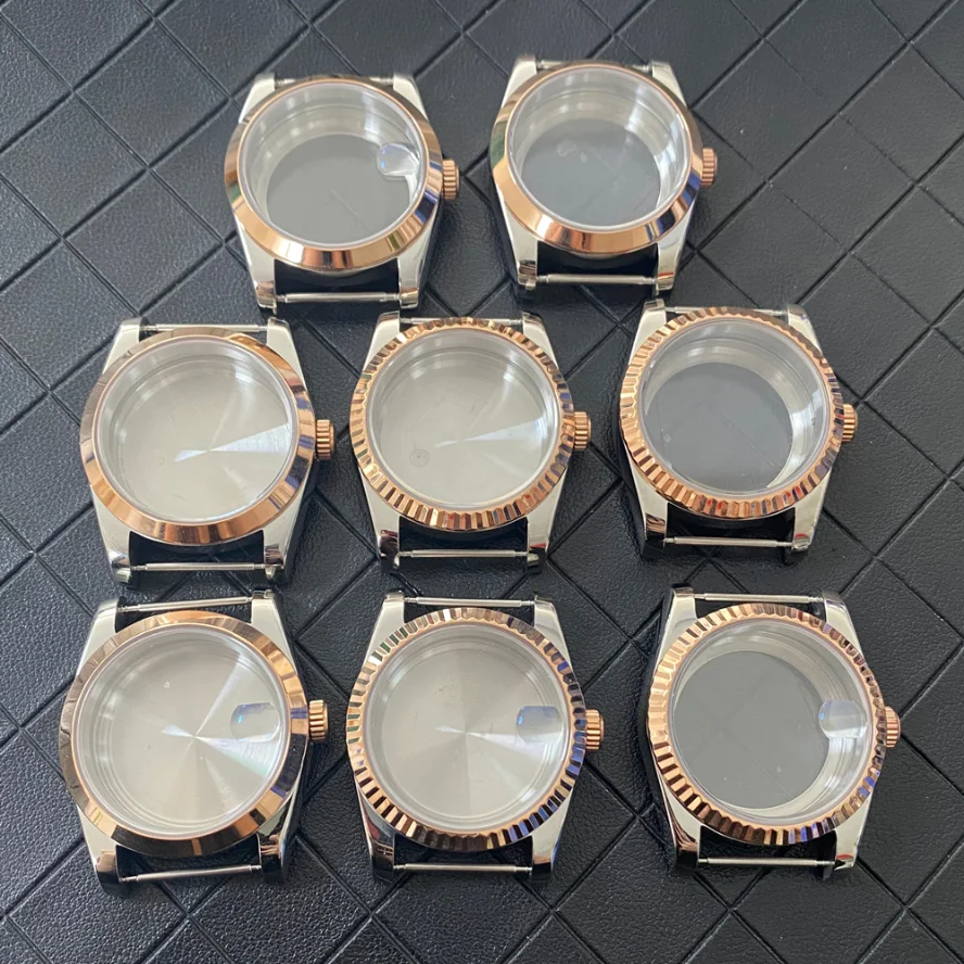 

36mm Rose Gold and Silver Watch Case with Sapphire Glass for NH35/36 Movement Mechanical Watch Conversion Accessories