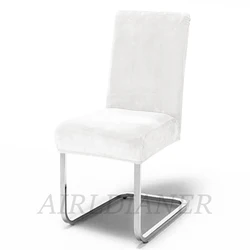 Luxurious Soft Velvet Stretch Chair Covers - Thick Solid Color Slipcover for Dining, Office, Banquet, and Restaurant Seating (White Milk)