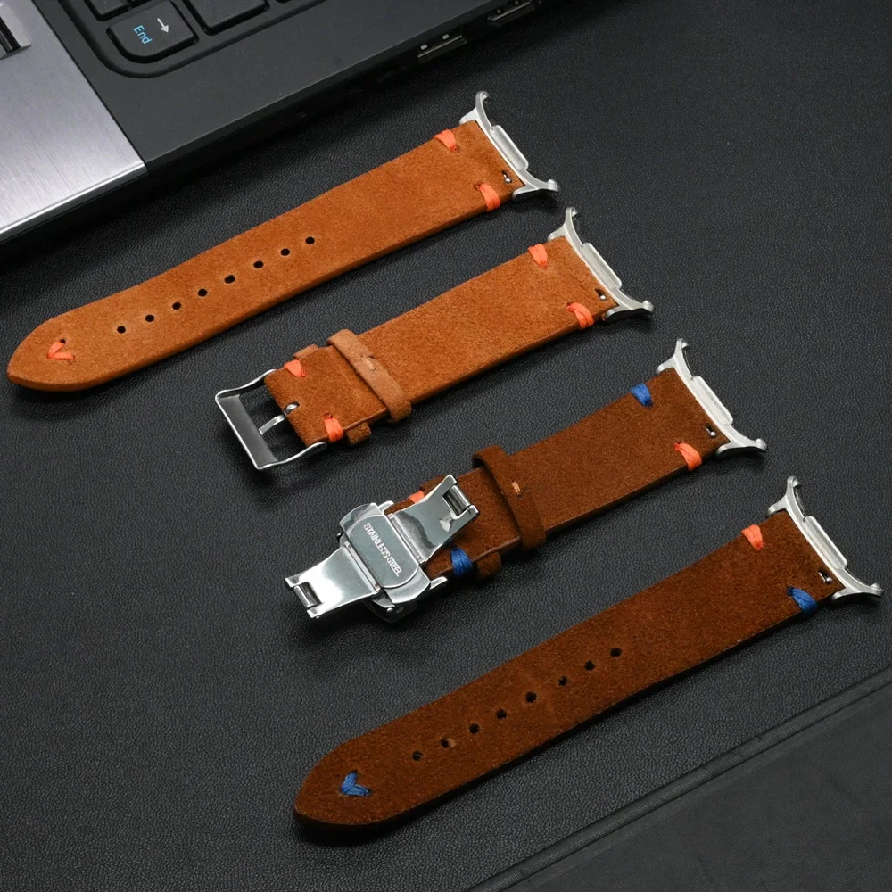 Handmade Soft Leather Strap for Smartwatch - No Gap Curved End Bracelet