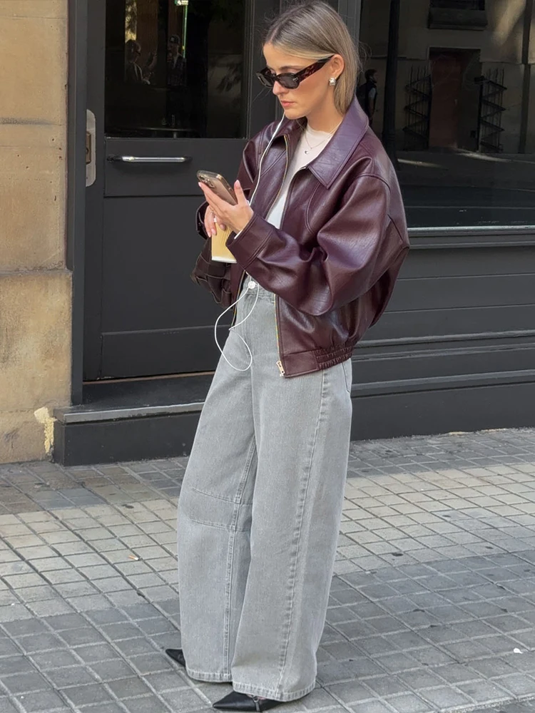 Nibber Zipper Jacket Woman Faux Leather Autumn Trend Lapel Full Sleeve Hottie High Street Fashion Versatile Style Basic Coats