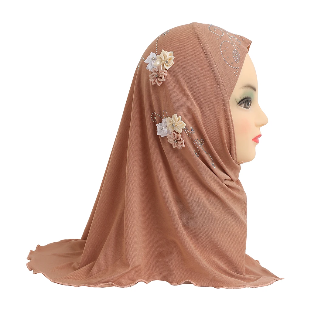 H075 Fit 2-5 years old small girl hijab cap flower muslim scarf islamic headscarf hat amira pull on headwrap