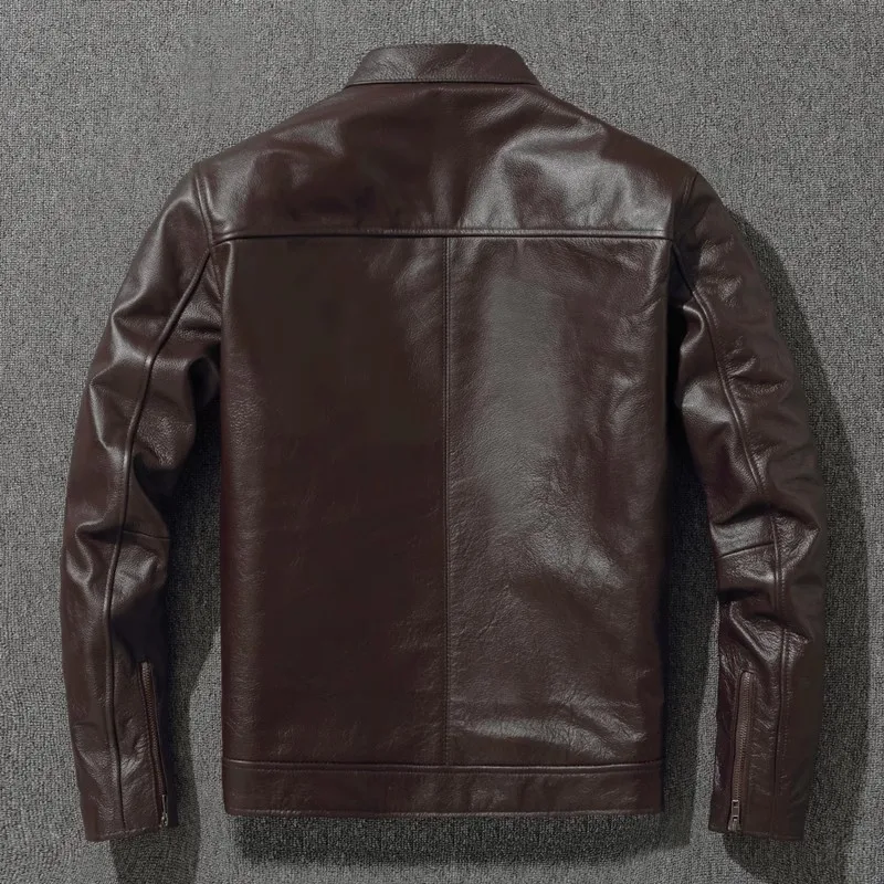 Plus Size Mens Classic Casual Leather Jacket - Slim Fit Cowhide Coat