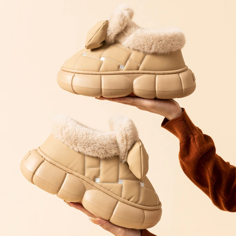 2024 Winter Mode Bowknot Baumwolle Schuhe Frauen Dicke Sohle Unten Wasserdicht Schnee Stiefel Frau Warme Dicke Plüsch Plattform Stiefeletten – Detail 4