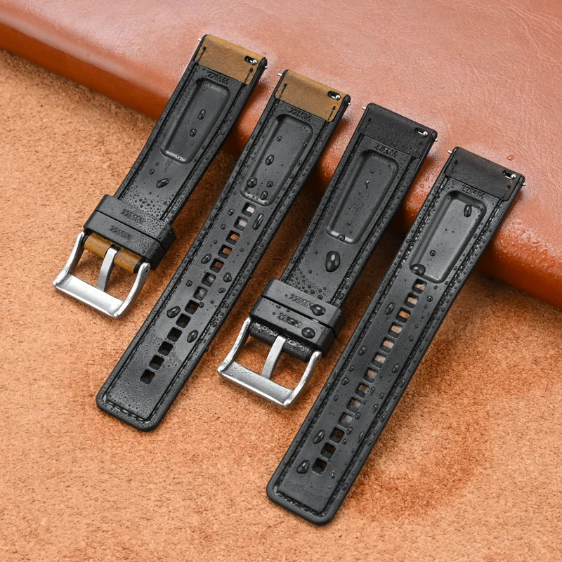 Vintage Crazy Horse Leather & Rubber Waterproof Quick Release Strap - Universal Retro Watch Band