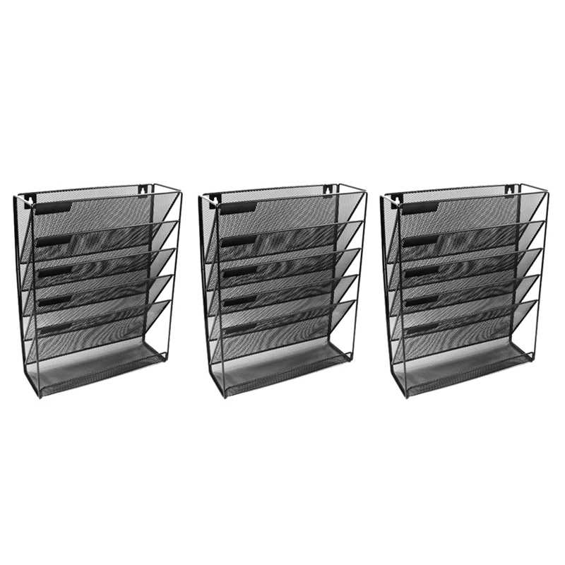 

3X Metal Mesh Wall-Mounted Magazine File Rack Office Desk 5 Layer Interval Archive File Magazine Notebook Storage