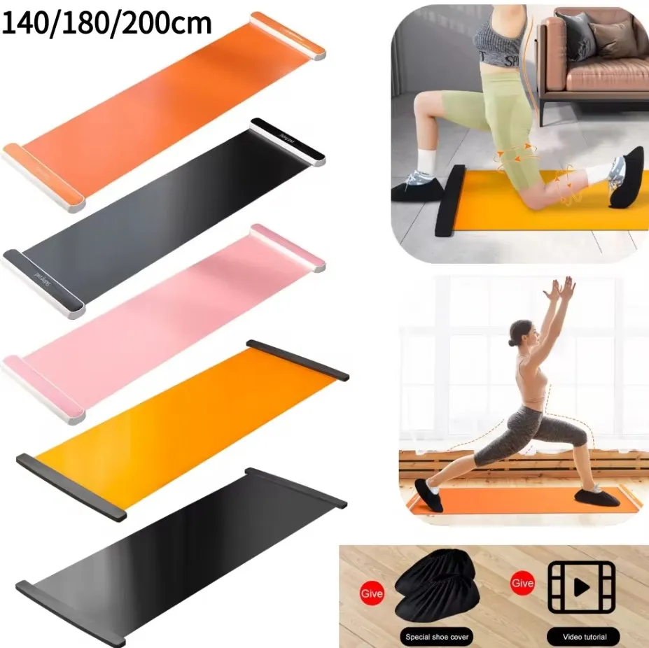 Yoga Mat Sports Floor Mats Yoga Fitness Equipment Fitness Sliders 140/180/200cm Yoga Sliding Mat Sport Fitness Glide Pilates Skating Training Board Mat for Ice Hockey Roller Skating Leg Exercise
