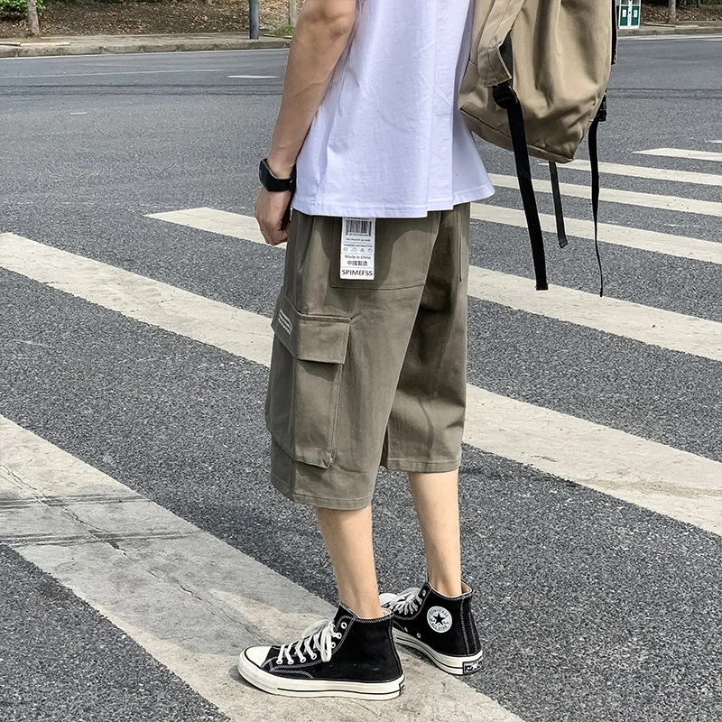 Boy Men Cargo Shorts New Harajuku Fashion Streetwear Solid Shorts Male Joggers Hip Hop Pants Casual Baggy Big Pocket Shorts