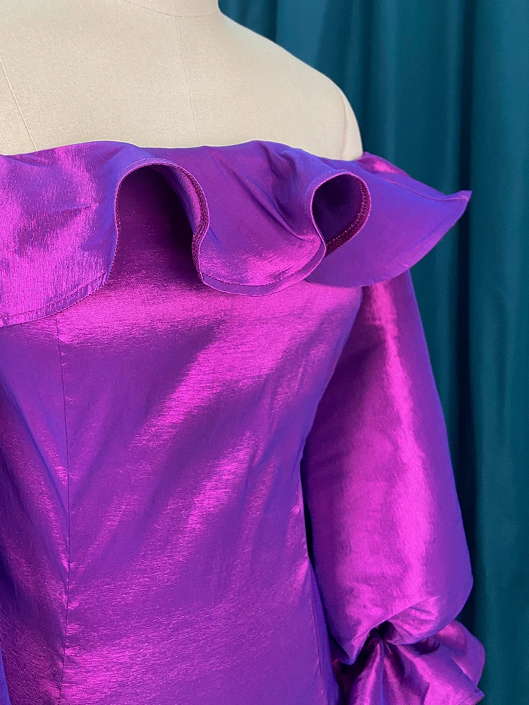 Party Tops for Women Purple Off The Shoulder Long Flare Sleeve Ruffles  Shiny Purple Slim Fit Large Size Pullover Shirts Blouses - AliExpress  200000345