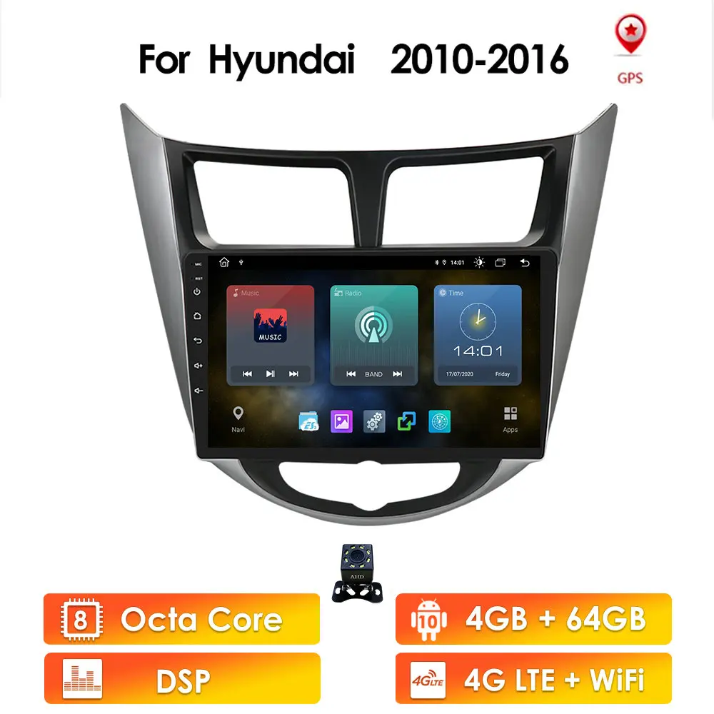 

Android10 Car Multimedia Player For Hyundai Solaris Accent Verna 2010-2016 IPS GPS Navigation Radio Video Stereo Touch Screen BT