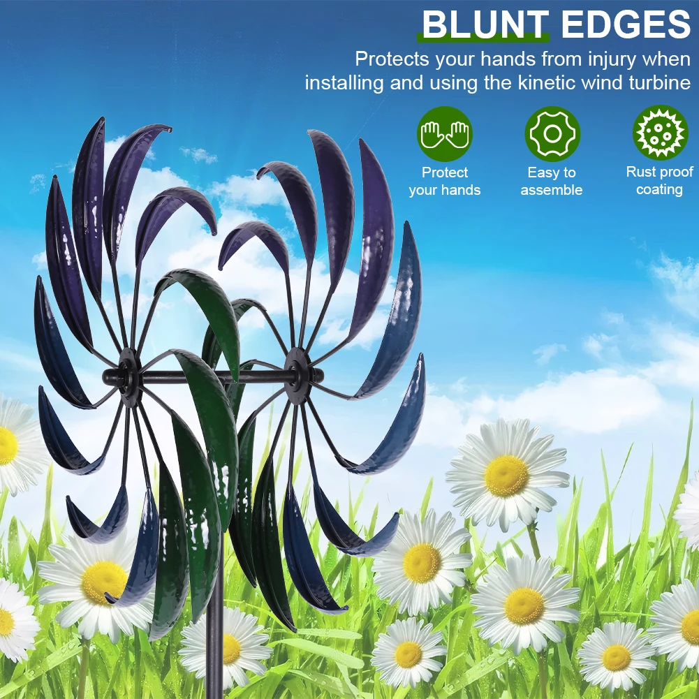 Rainbow Color Windmill Double-Layer Public Craft Windmill Wear Resist Outdoor Wind Catcher for Yard Decoration Accessories Tool