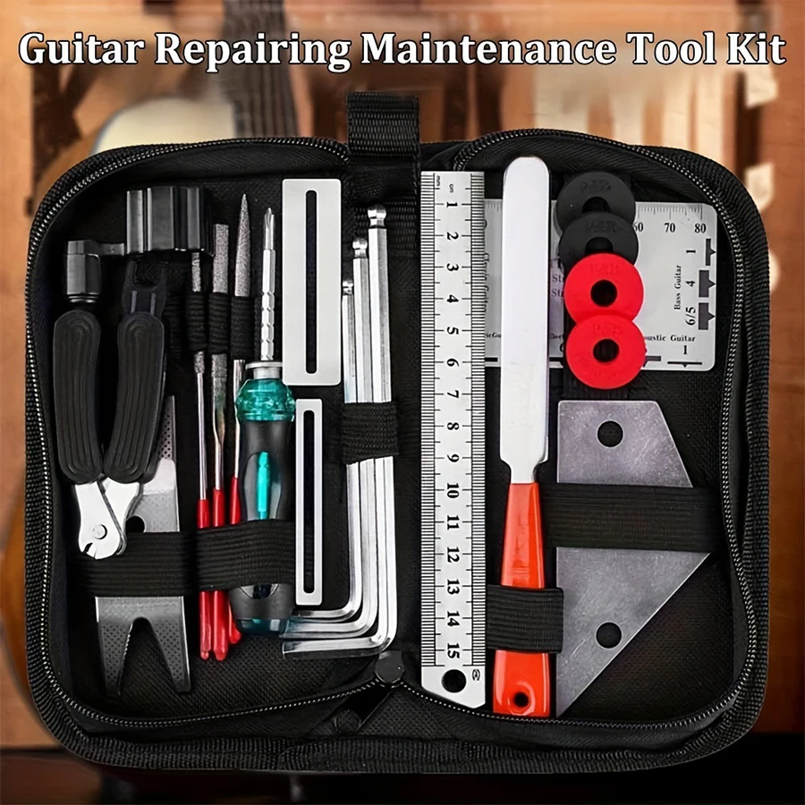 25/30 in 1 Guitar Tool Kit Set Multi-functional Guitar Repair Toolbox Parts Replacement Toolbox Picks String Fixed Buckle