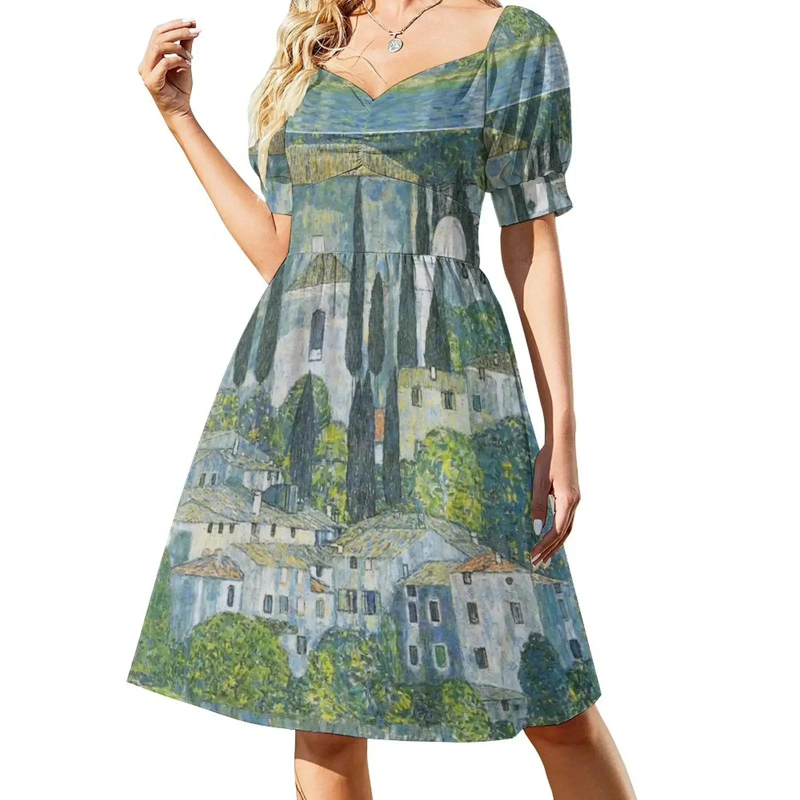 thumbnail image 1 of Vestido de manga corta de Gustav Klimt-Eglise In Cass 1913, vestidos de fiesta para mujer, vestidos de verano, vestidos de estilo coreano., 1 of 7