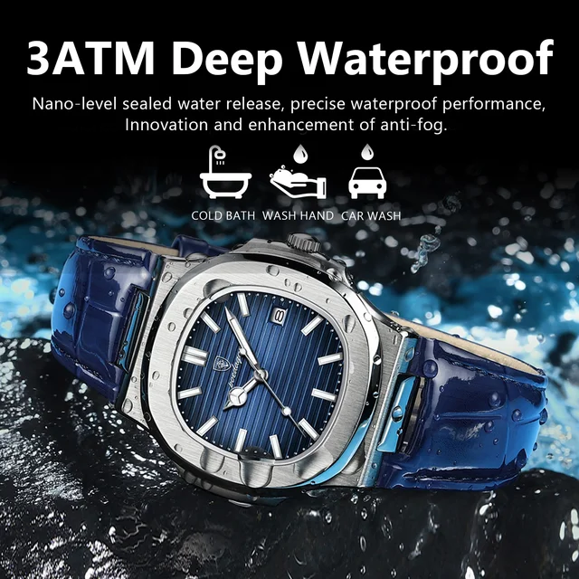 POEDAGAR haut de gamme homme montre Date étanche lumineux en cuir montres pour hommes de haute qualité carré hommes montre-bracelet à Quartz Reloj 3