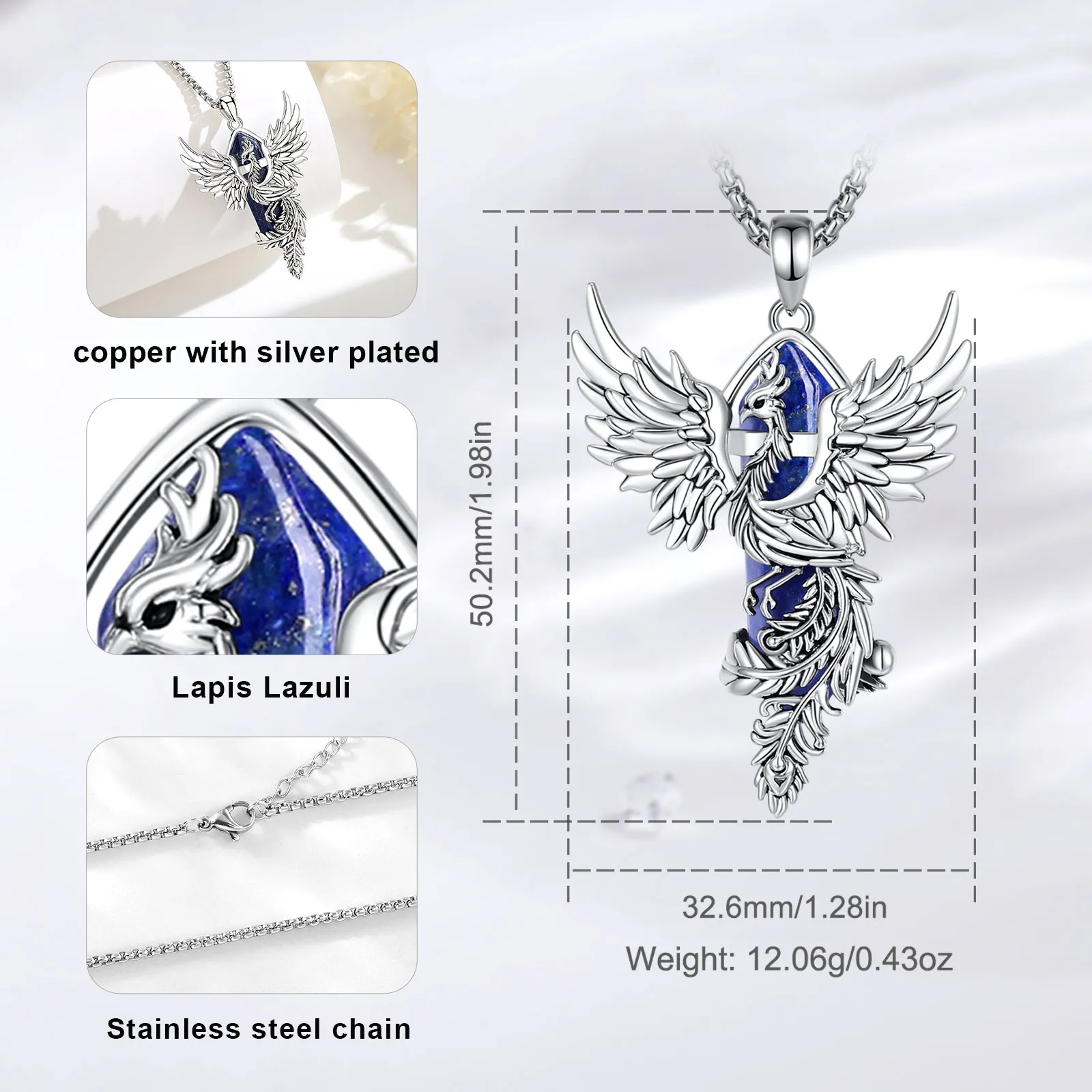 Eudora Phoenix Twining Hexagonal Lapis Lazul Prismatic Necklace Energy Healing Stone Crystal Pendant meditation Jewelry Man Gift,pendant necklace