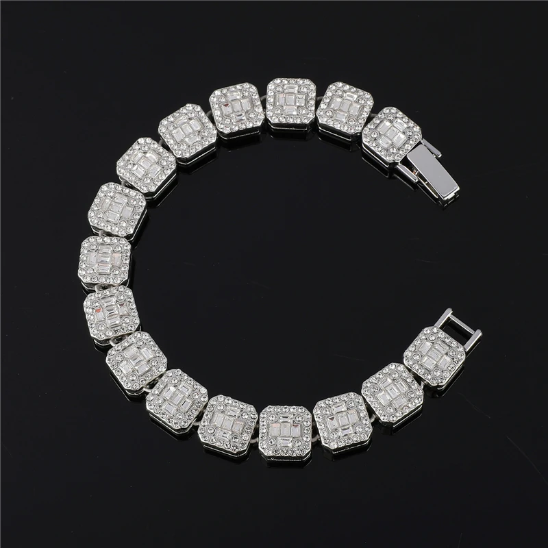 【これぞ男のお洒落】ALDO ブレスレット 天然石 コーディ完成 D&Z Fashion 11mm Square Zircon Link Bracelet For Men Women