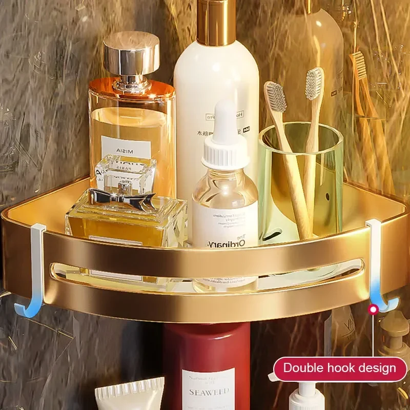 Bath Corner Shelf Non-punching Triangular Wall Toilet Rack Shampoo Shower Bedroom Organizer for Bathroom Storage Accessories 5