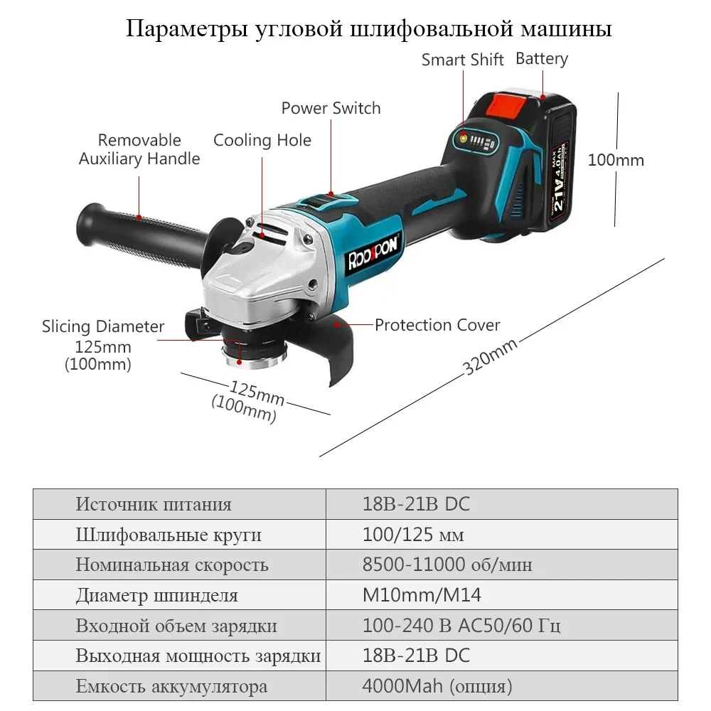 Brushless Angle grinder rechargeable battery powered 4 speeds Electric Grinding machine Cutting Machine For Makita 18V Battery images - 6