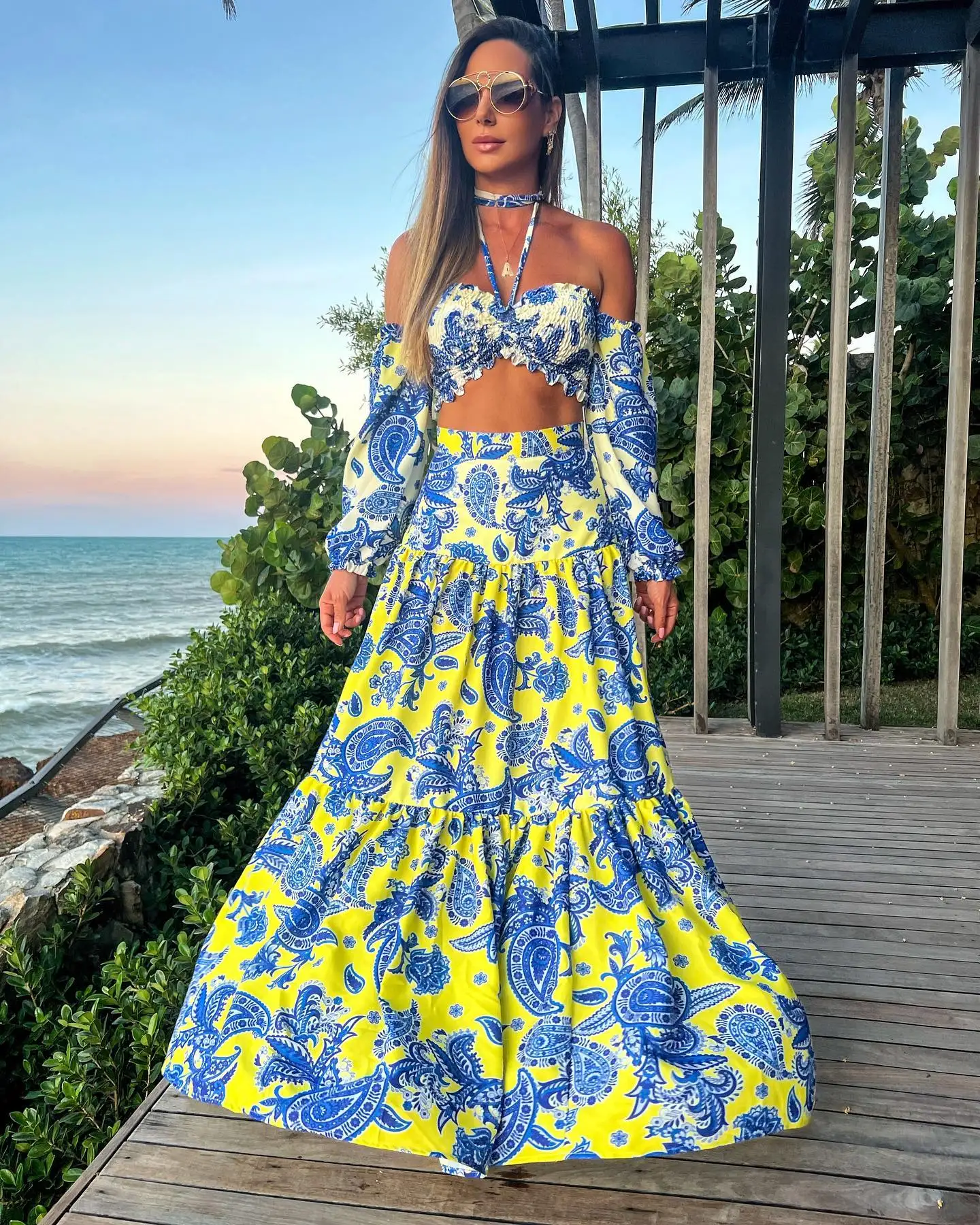 2024 Women Cover-ups Summer Beach Wear Mujer Dresses  V-neck Sexy Elegant Female Party Dress Skirt Two Piece Suit Beachwear