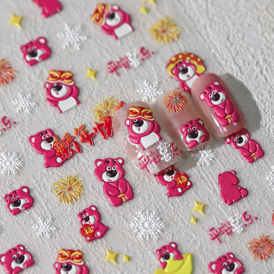 

Disney Strawberry Bear Mary Cat Animation Decoration 5D Nail Stickers Mickey Mouse Stitch Stickers Animation Peripherals