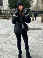 Manteaux courts marron à col montant pour femme, couleur unie et épais, élégants, nouvelle collection hiver, vestes bouffantes solides, Streetwear pour dames 6