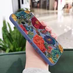 Elegant Embroidery Flower Liquid Silicone Phone Case for Realme 9i (Light Blue)