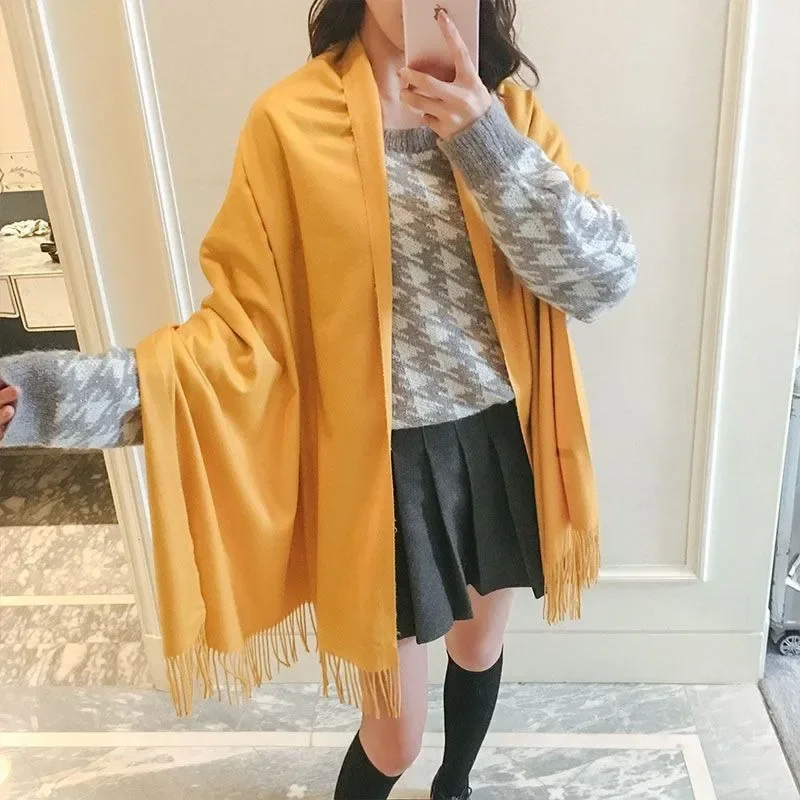 여성용 진저 컬러 스카프, 겨울 스카프, 다용도 대형 숄 캐시미어 스카프, 따뜻하고 두껍고 부드러운 긴 술 스카프, 200*70cm