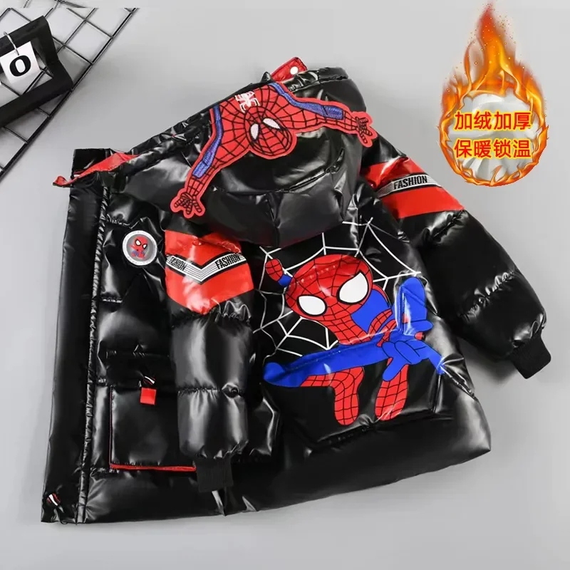 Down Jacket Baby Boy down Coat Winter Clothes Kids Spiderman Thicken Cotton-Padded Jacket Warm Hooded Parka Children Clothing Outerwear