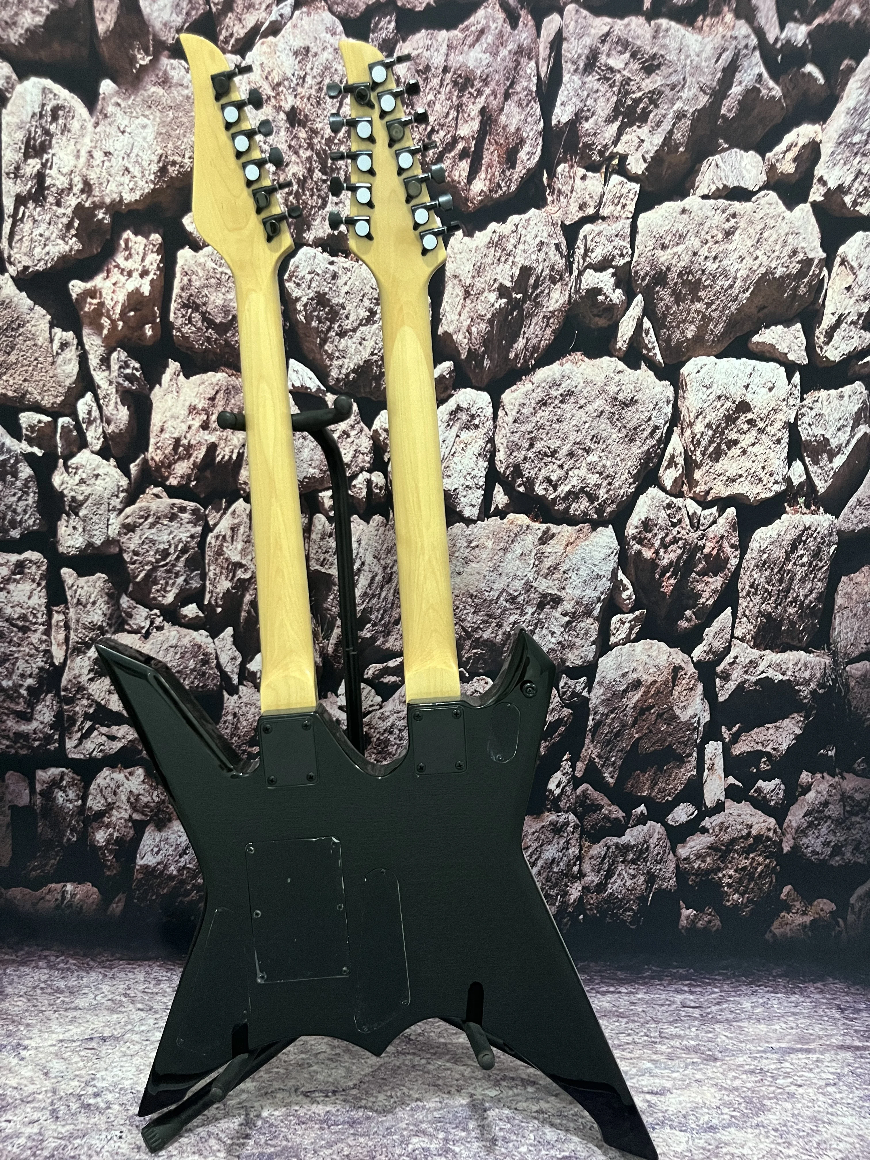 Factory electric guitar double neck black color tremolo system 12+6