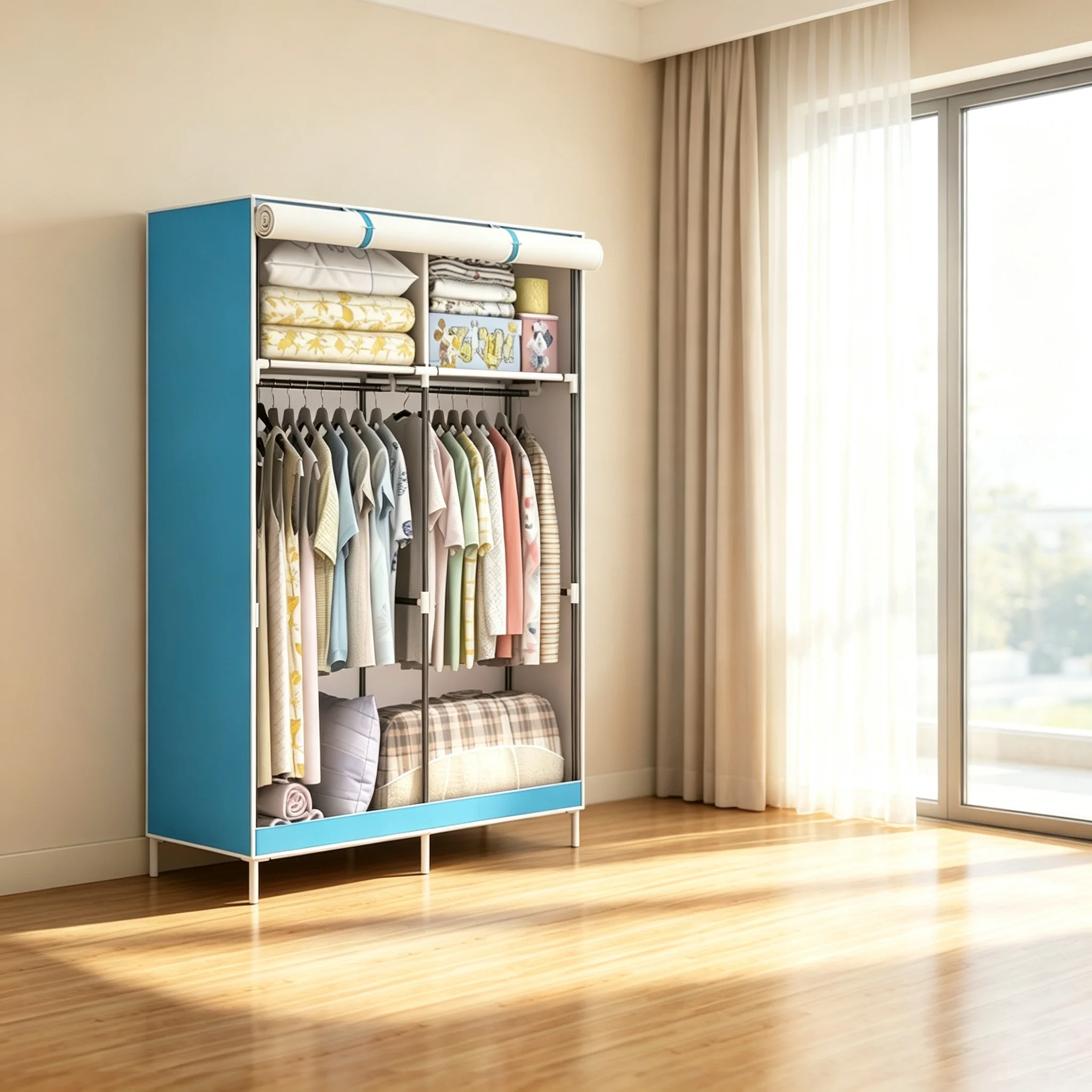 Armadio portatile per vestiti con copertura in tessuto non tessuto - immagine 3