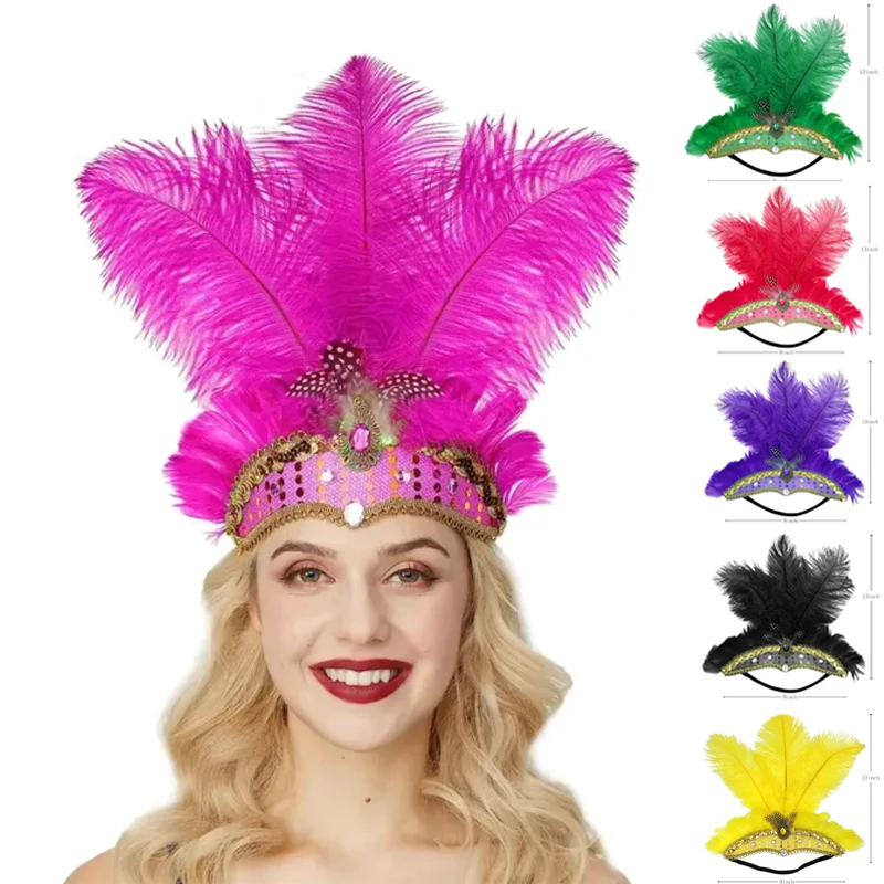 Frauen Karneval Kristall Krone Feder Kopfschmuck 1920er Jahre Flapper Stirnband Show Girl Feder Kopfschmuck Karneval Zubehör
