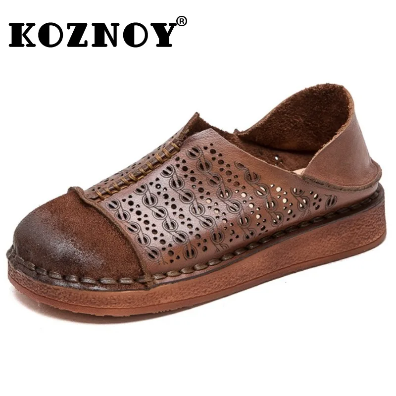 

Koznoy 3cm New Ethnic Cow Soft Flats Summer Loafer Suede Natural Genuine Leather Comfy Hollow Women Oxfords Ladies Leisure Shoes