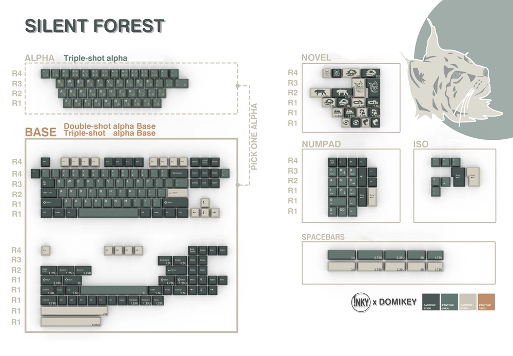 domikey inky silent forest cherry profile keycaps para mx stem teclado poker