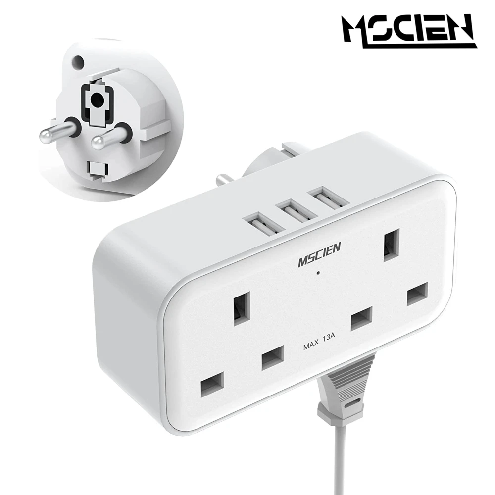 Mscien 3-Wege-Steckerverlängerung Mit USB, Mehrfachstecker