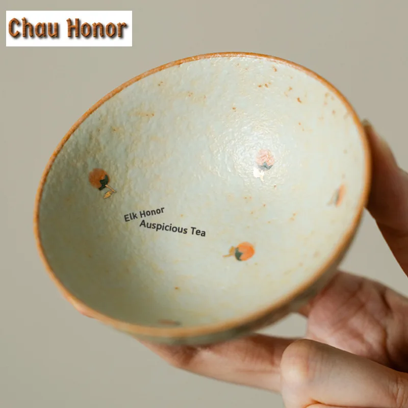 100ml Hand-drawn Orange Cat Teacup Luxury Tea Bowl Cute Cup Tea-tasting Fragrance Cup Jianzhan Master Cups Tea Services