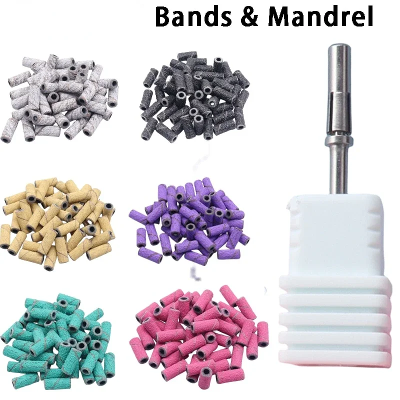 

100pcs/Box Sanding Cap Bands for Electric Manicure Machine 240/180/120/80 Grit Nail Drill Grinding Bit Files Pedicure Tool Set