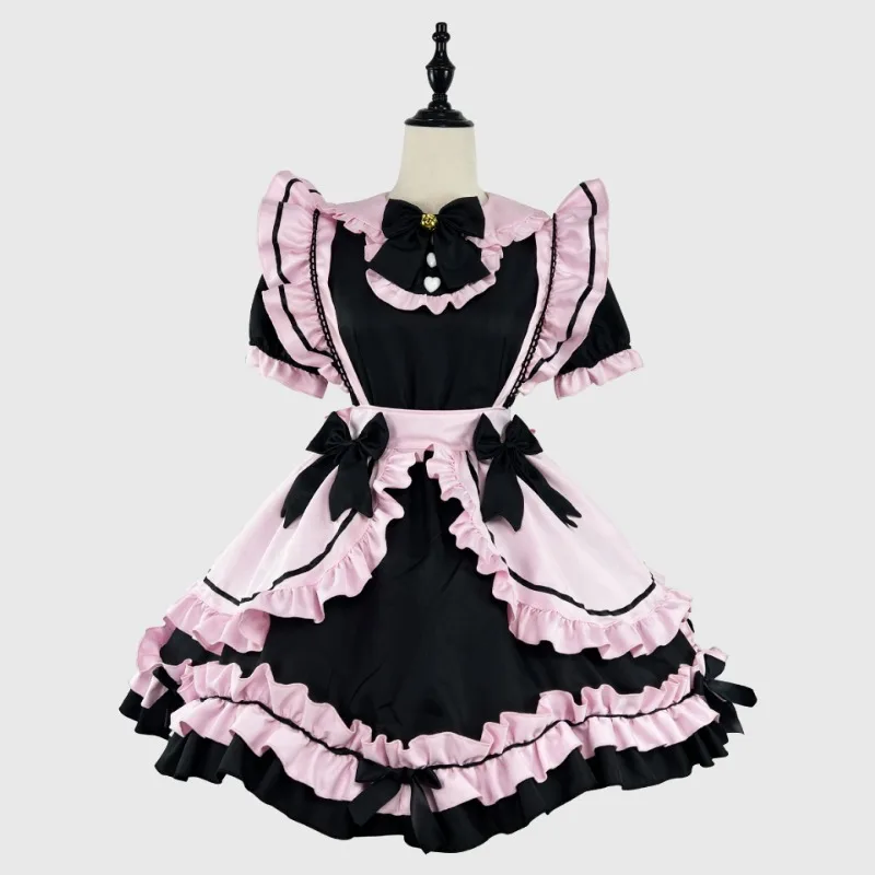 Anime Gothic Lolita JSK Kleid Kurzarm Kawaii Bow Maid Cosplay Harajuku Cute Pink Black 20