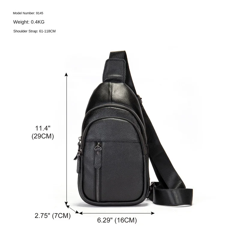 New Men's Cow Leather Chest Sports Man Shoulder Bag Casual Male Crossbody Bag