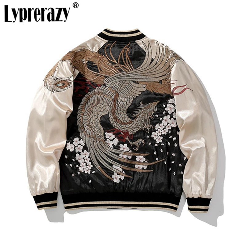 

Lyprerazy National Tide Men Phoenix Embroidery Zipper Jacket Japanese Harajuku Casual Jacket Coat