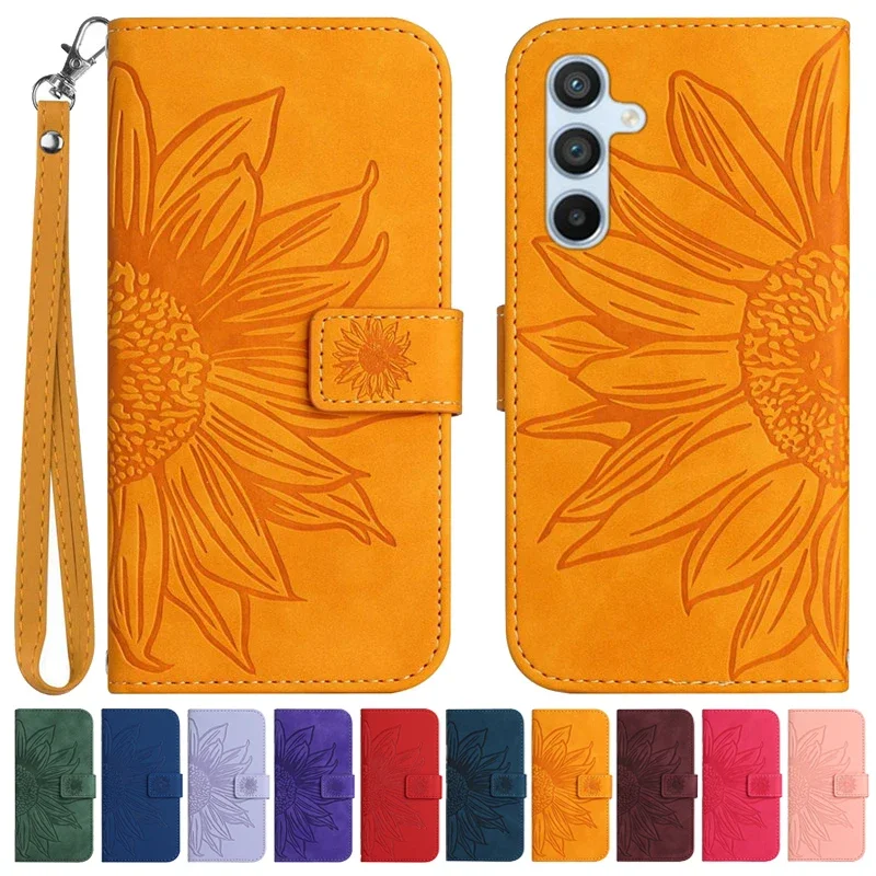 Sunflower Flip Cover Leather Phone Case with Pattern Design