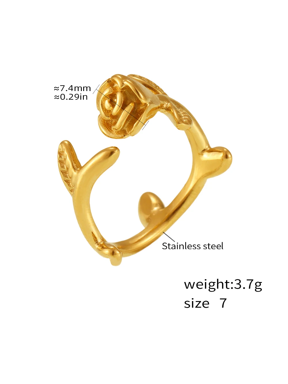 Elegant Gold Plated Stainless Steel Rose Ring - No Rust Jewelry Gift