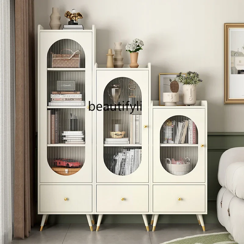 

Cream Style Bookshelf Bookcase Shelf Modern Minimalist Bedside Corner Cabinet Small Bookcase