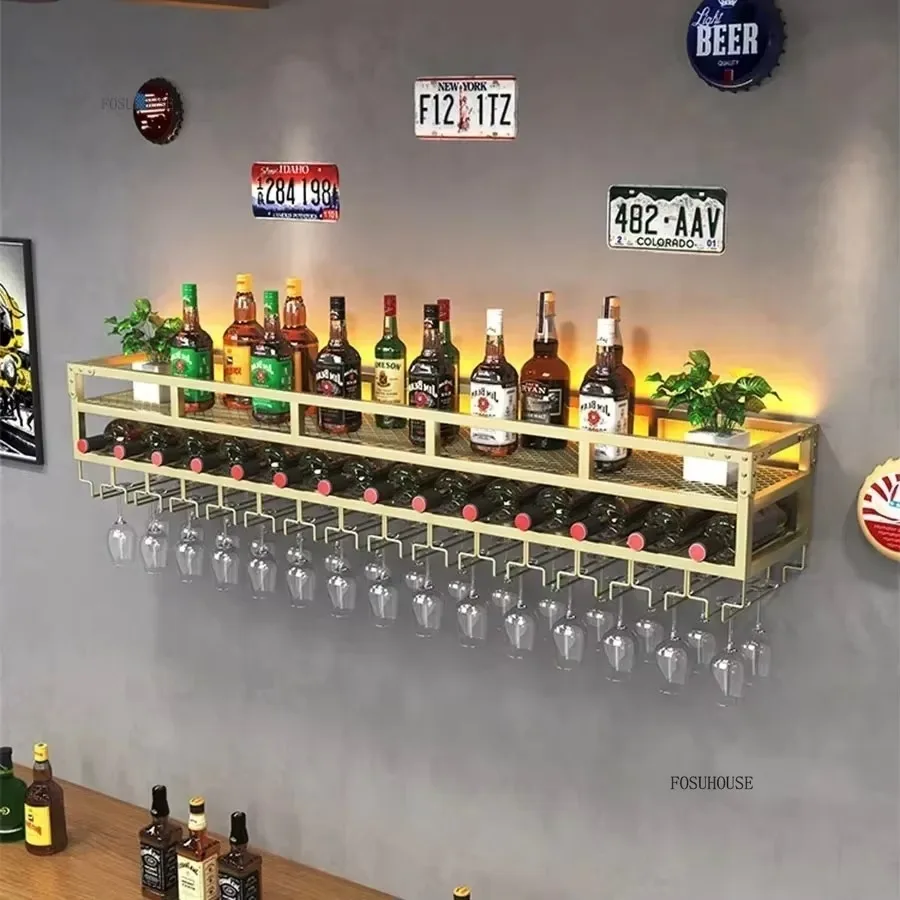 Design Glass Rail Wine Rack Upside Down Holders Modern Hanging Cup Dinning Area Night Club Wine Cabinet Bar Furniture