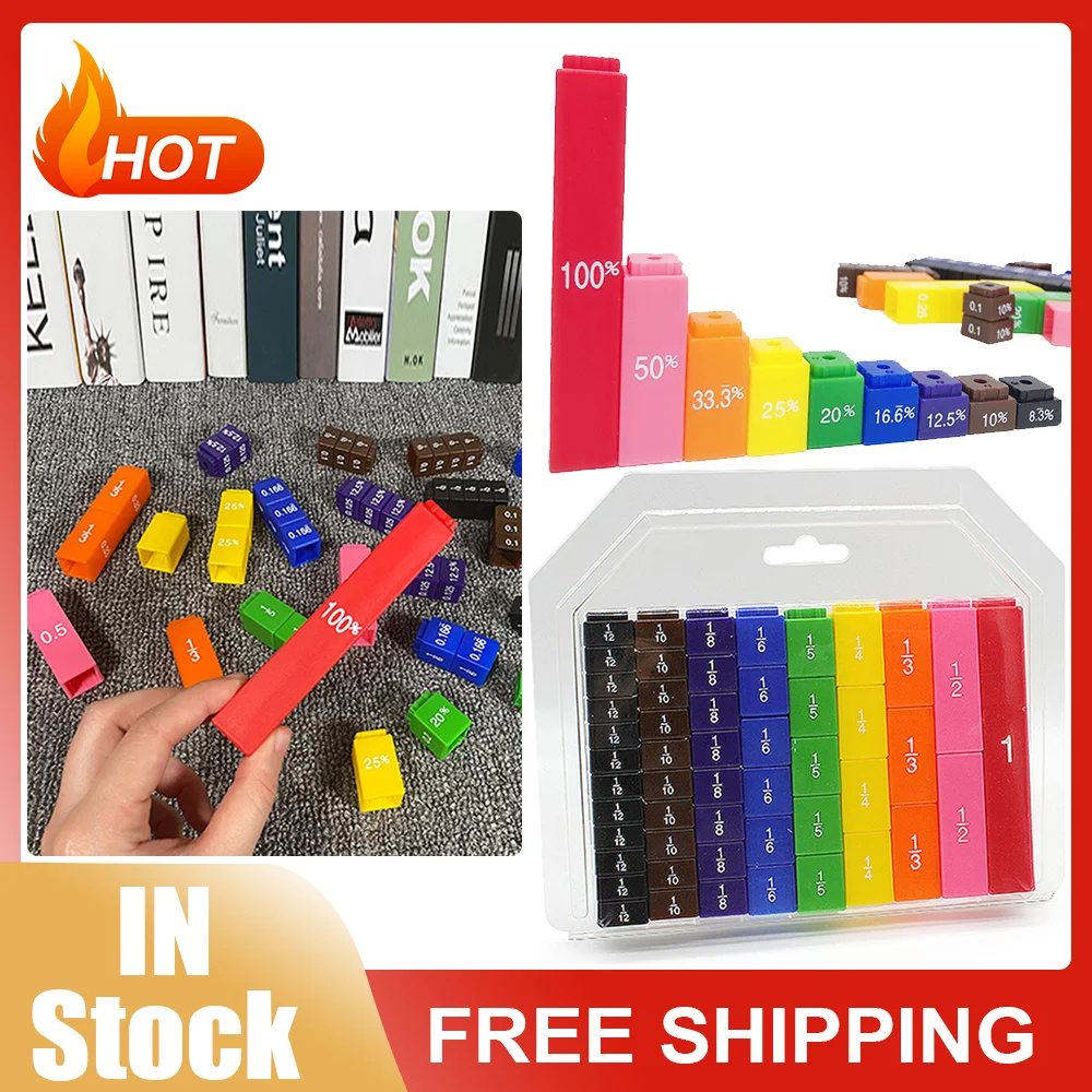51pcs Mathematic Fraction Percentage Cube Math Teaching Learning Stacks Tower Dice Count Educational Kid Teacher Aid Toy