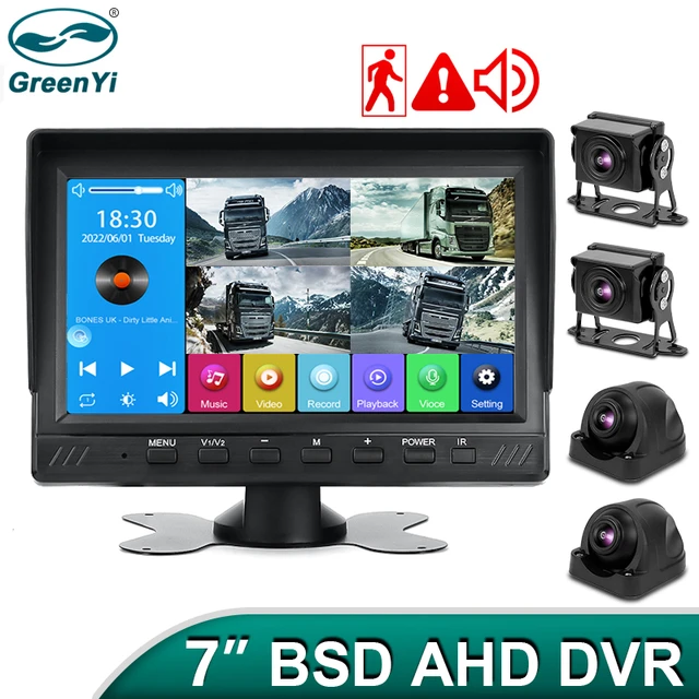 GreenYi-Moniteur statique MP5 DVR avec caméra de recul AHD 10.36 P, écran  partagé 1080 pouces, 4 canaux, camion, bus, Bluetooth