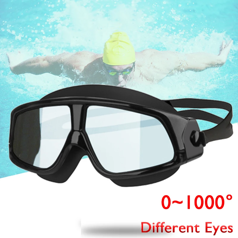 -1.5~-10.0 Silicone Large Frame HD Clear Anti Fog Swimming Goggles for Myopia Swim Eyewear Different for Left Right Eyes