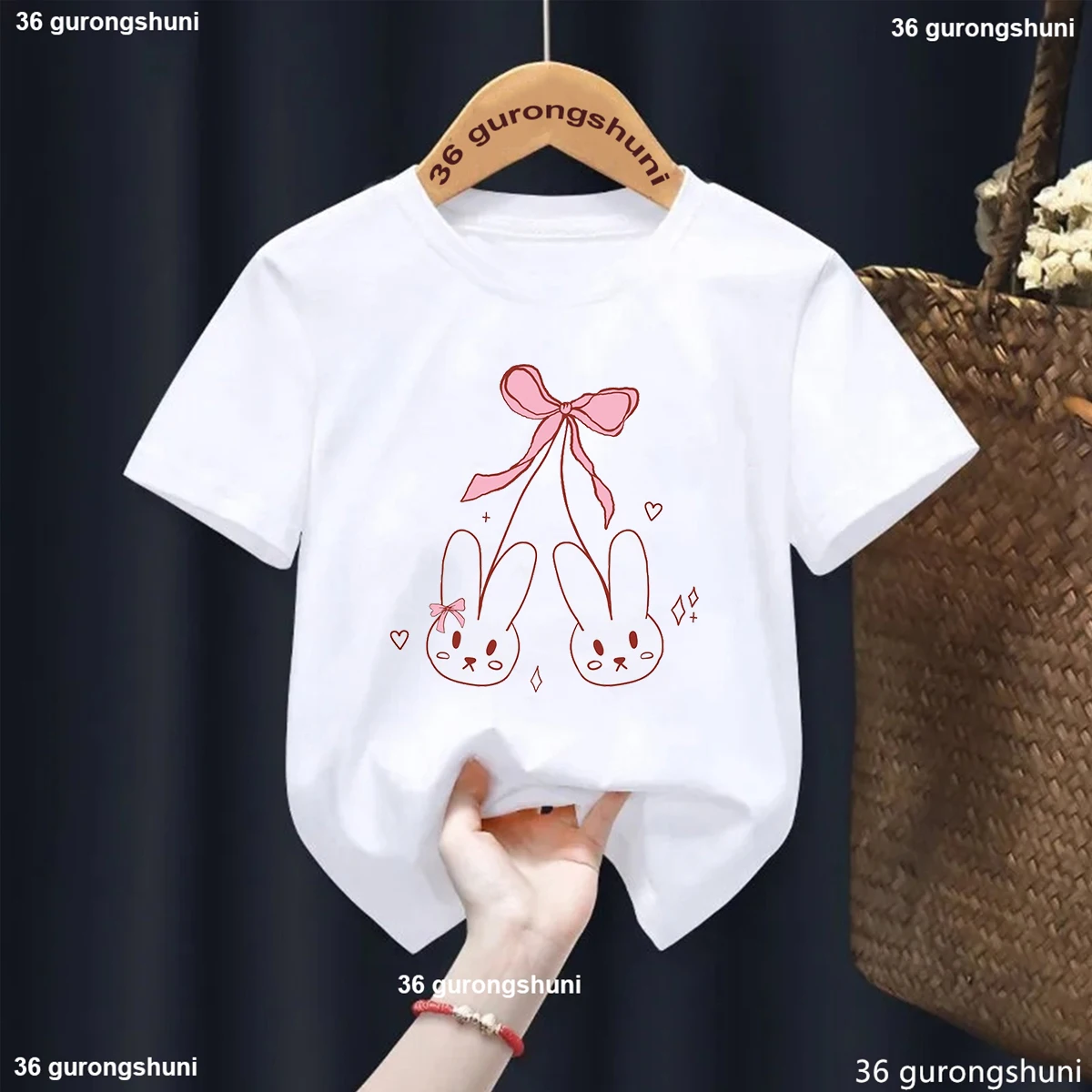 Summer Girls Short Sleeved T-Shirt Kids Top Toddler Fashion Bowtie Print O-Neck Short Sleeved Tee Children'S Candy Color Clothes 2