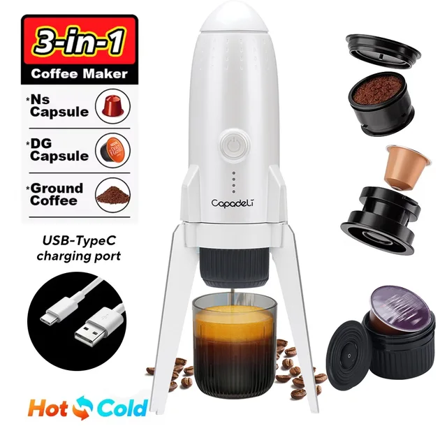Portable Electric Espresso Machine Travel Coffee Maker for Camping 3 in 1 Self-Heating for Ground Coffee & DG NS Capsule Pods 1
