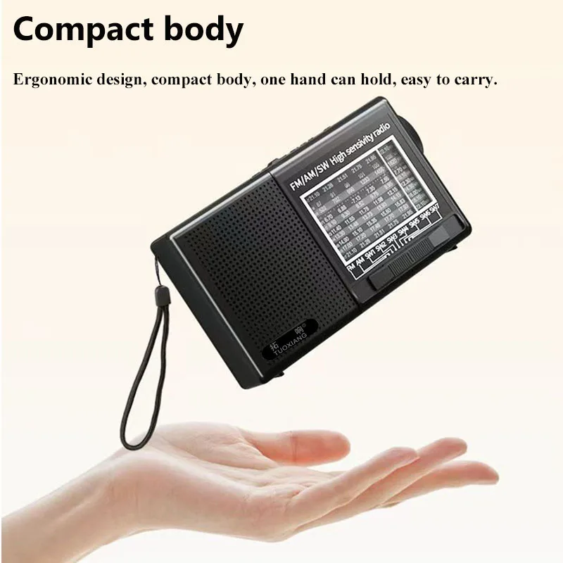 Mini Multi-band Radio High Sensitivity FM AM SW Radios Receiver Built-in Speaker Rechargeable with 3.5mm Headset Jack for Elder