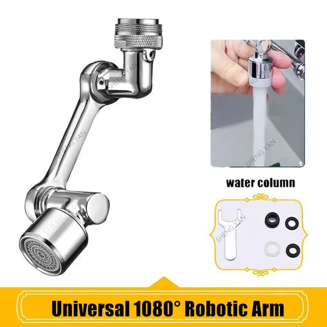 Metal Copper 1080° Swivel Faucet Aerator Extender with Rotating Robotic Arm for Water-Saving Kitchen Use